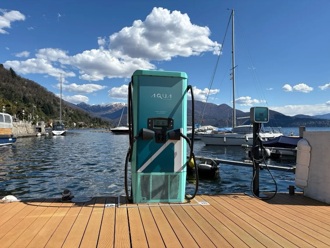 RTM charger on a marina dock at Lake Maggiore